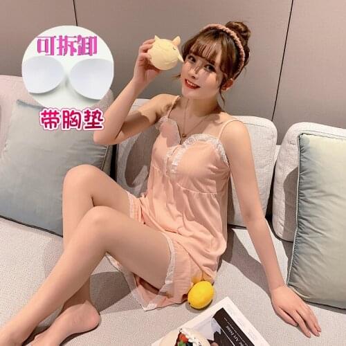 Pajamas Female Summer Sexy Pure Cotton Lace Chest Pad Camisole Set Students Cute Autumn Hipster Sunken Stripe Home Wear