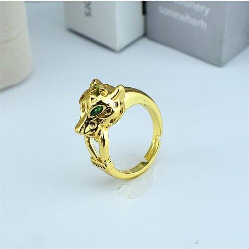 Simple and Stylish Green Eye Leopard Print Ring Radical Street Style Animal Ring Gift High-end Quality Hot Sale Gold Filling