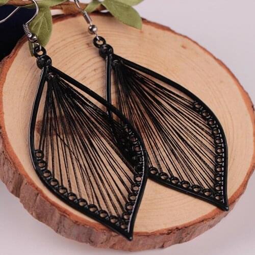 Handmade Leaf Earring Charm Black Thread Geometric Leaf Long Drop Earring For Women Wedding Party Jewelry Valentine Gift
