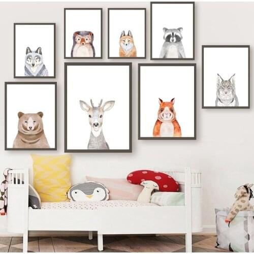 Wolf Hedgehog Bear Deer Raccoon Rabbit Fox Wall Art Canvas Painting Nordic Posters And Prints Wall Pictures Baby Kids Room Decor