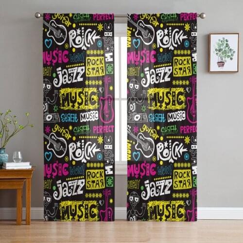 Music Doodling Window Curtains Bedroom Modern Drape Sheer Tulle Valances Living Room Kitchen Voile Curtain