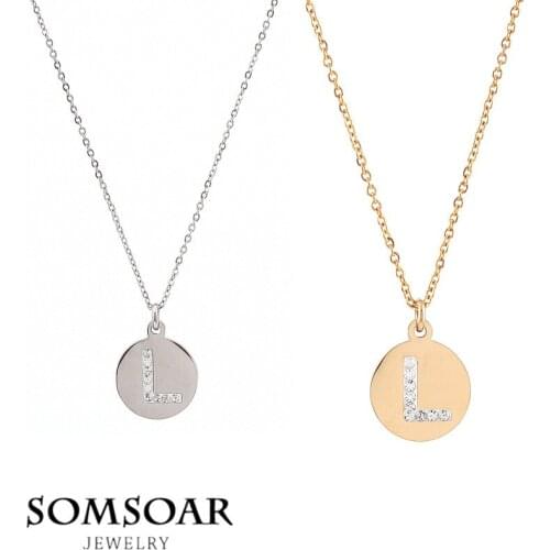 Somsoar Jewelry High Quality Stainless Steel Initial Necklace Discs Charm L Letter Friendship Necklacce Set for Women Gift