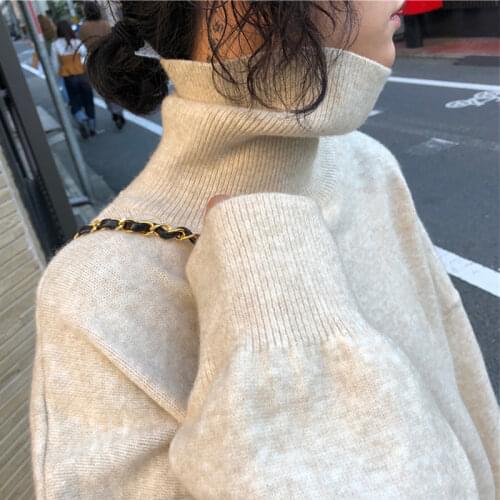 Turtleneck Solid Knitted Sweater Female Pullover Black Tops Casual Women Basic Jumpers Minimalist Office Lady Loose Winter Autum