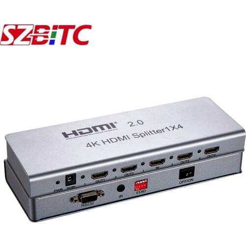 SZBITC 4K HDMI Splitter 1x4 HDMI 2.0 1 in 4 Out 3840X2160@60Hz HDMI Distributer 1x8 1x10 With EDID IR extension RS232 For TV
