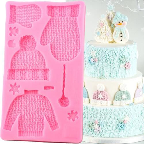 Knitting Clothes Silicone Mold Baby Party Hat Gloves Cake Border Fondant Cake Decorating Tool Candy Clay Chocolate Gumpaste Mold