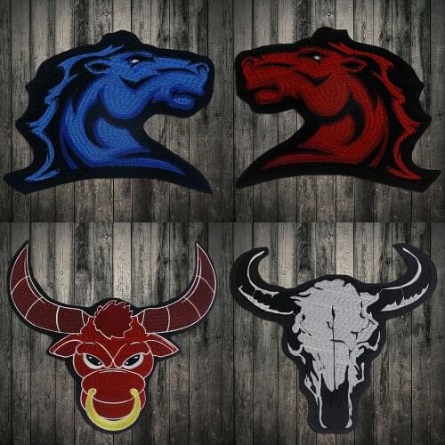Embroidery Cattle Parches Punk Style horse Patches For Clothing bull head Biker Stickers Motif Applique Iron on Badge Jacket