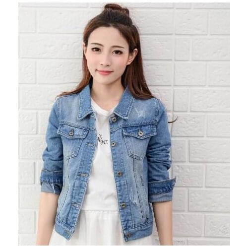 2020 Fashion Jeans Jacket Women Spring 2XL XL Autumn Hand Brush Long Sleeve Stretch Short Denim Jacket White Pink Coats