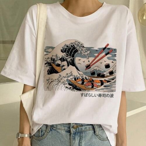 Sushi Japan Style Graphic Print T-shirt Women Harajuku Aesthetic White Top Tshirt Tee 2021 New Summer Fashion Y2k Female T Shirt