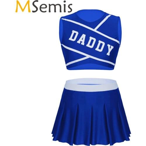 Womens Cheerleader Uniform Schoolgirl Carnival Dancewear Crop Top with Mini Pleated Skirts Role Play Cheerleading Costume