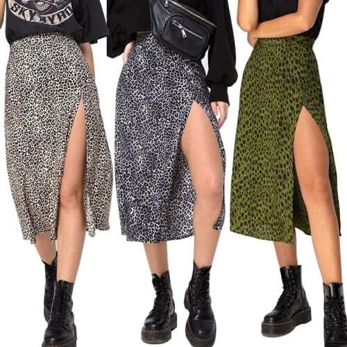 Women Sexy Spilt Leopard Print Casual Summer Skirts Elastic Waist Fashion Floral Skirt 2021 New Arrival