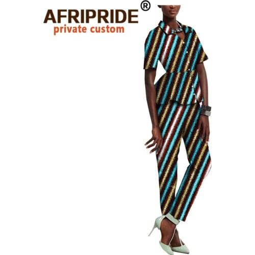 African 2 Piece Set for Women Crop Tops and Print Pants Suit Dashiki Shirt Blouse Ankara Clothing Short Sleeve Casual A722615