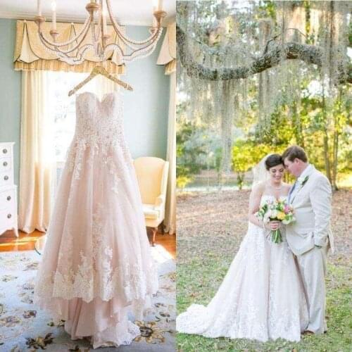 Pink sweetheart Elegant Princess a-line Wedding Dress lace 2021 Appliques bridal gown wedding gown sweep train vestido De Noiva