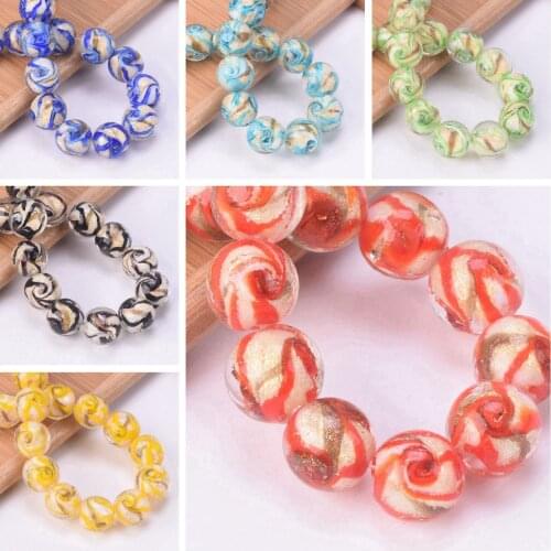 Round 10mm 12mm Lace Foil Lampwork Glass Handmade Loose Beads for Jewelry Making DIY Crafts Findings