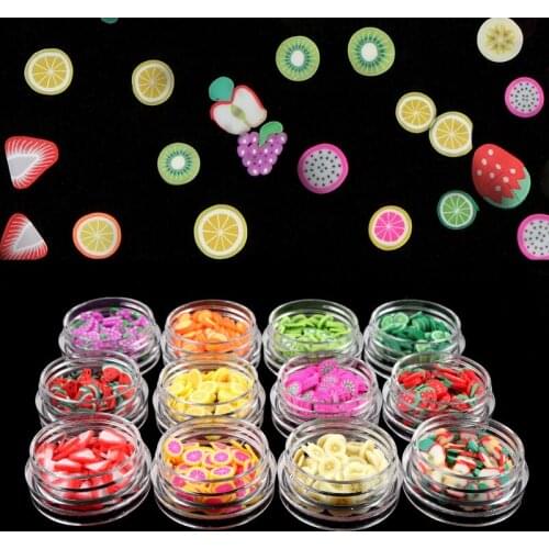 12 Colors Nail Art Fruit Slices Slimes Polymer Clay Nail Charms Nail Art Decorations Stickers Decals Polish Manicure Accessories
