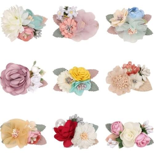 18pcs Fashion Korean Girls Elegance Hair Clips Cloth Flowers Hair Pin Flower Corsage Brooch Pin Wedding Party Hair Accessories