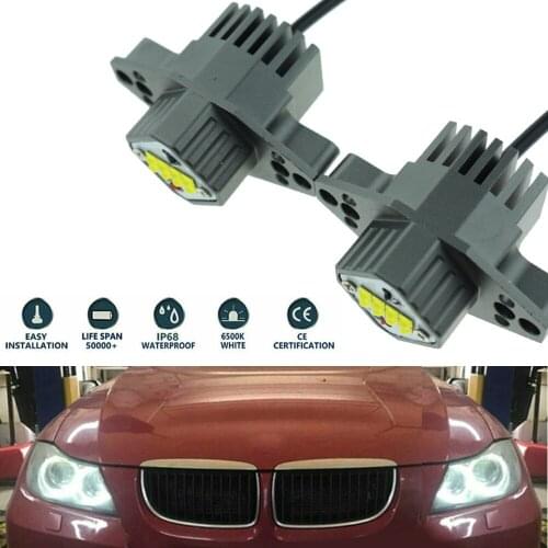 8-LED Angel Eye Lights Auto Waterproof White 2000LM 2Pcs Car Halo Ring