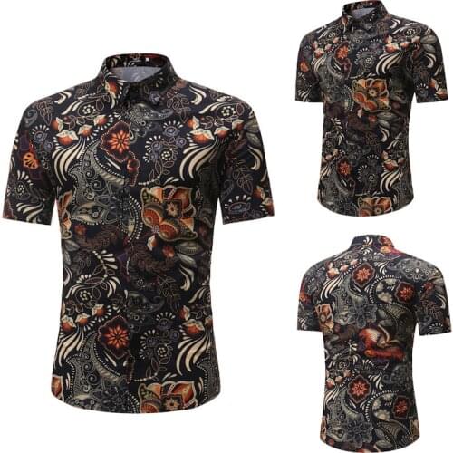 2021 Summer New Fashion Mens Floral Shirt Hawaii Beach Clothing Business Casual Mens Short-sleeved S-3XL