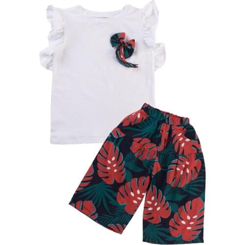 2020 Baby Girls Clothing Sets 2020 Summer Kids Clothes Short Sleeve Print T-shirt Tops+Strap Dress Children Clothing
