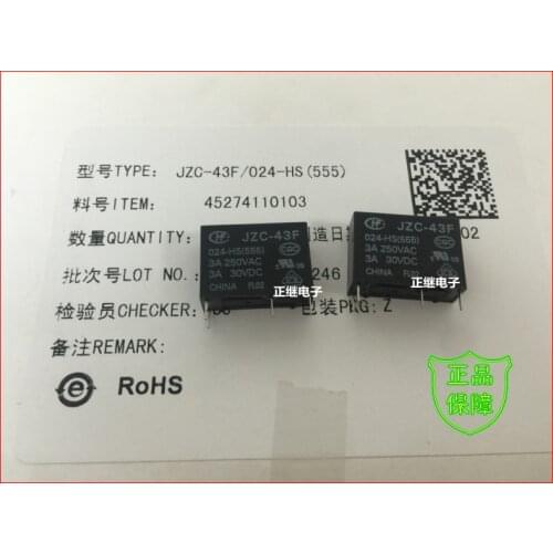 5pcs/lot Original relay JZC-43F-024-HS (555) 4PIN normally open