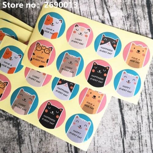 80PCS 3.5cm cute kitty HAPPY EVER DAY Theme Sealing Sticker DIY Gifts Posted Baking Decoration package Seal label Decor