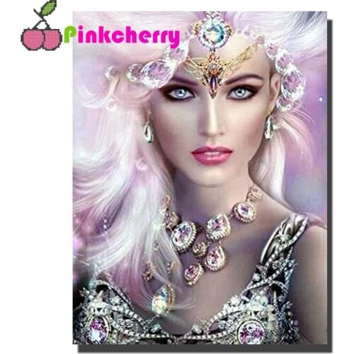 DIY 5D Full Drill Beautiful Woman Image Silver Hair Square Diamond Painting by Number for Adults & Children Cross Stitch k974