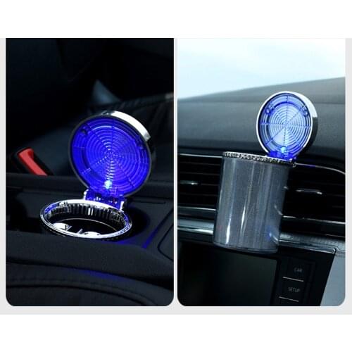 Car Ashtray With LED Light Airtight Lid Multifunctional Vehicle Cup Holder Air Vent Ashtray Trash Can Car Interior Decoration