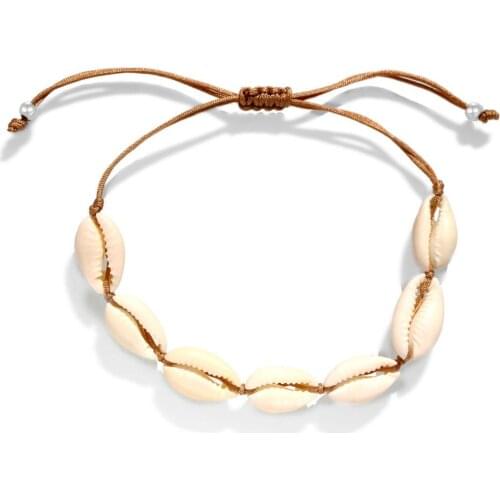 White Cowrie Seashell Handmade Bracelet Women Girl 2020 New Fashion Shells Pink Blue White Black Cord Slipknot Surfer Jewelry