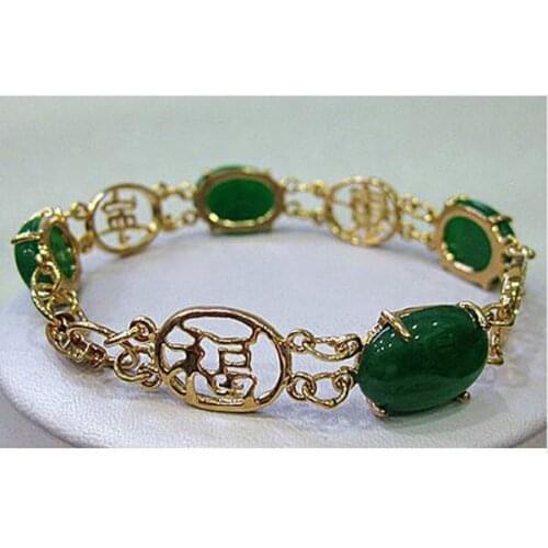 Free shipping Quality Fashion Picture> chinese 12X16mm Bead new green gem lucky Bracelet 7.5" jade