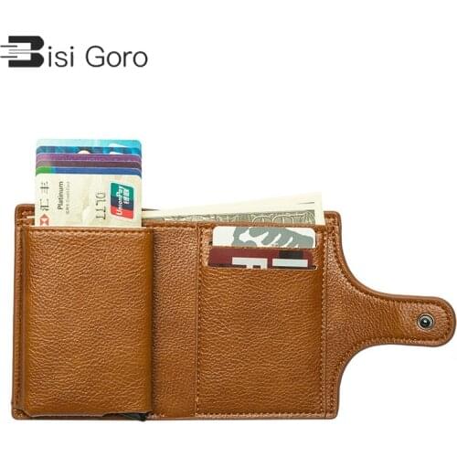 BISI GORO 2021 Wallet Women Small Unisex Vintage Solid Money Bag PU Leather Men Card Holder Smart Slim RFID Ladies Card Case