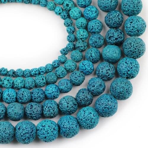 YHBZRET Peacock blue Volcanic Rock Natural Stone Spacer 4/6/8/10/12MM Loose Beads For Jewelry making DIY Bracelet Accessories