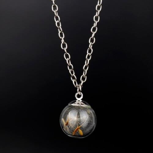 Dongsheng Fashion Wish Real Dandelion Crystal Necklace Glass Round Pendants Necklace Chain Choker Necklace For Women