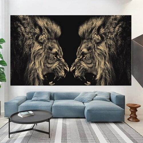 Brown Roaring Lion Animal Wall Art Canvas Print Poster Picture Animal Picture Modern Popular For Living Room Decoration