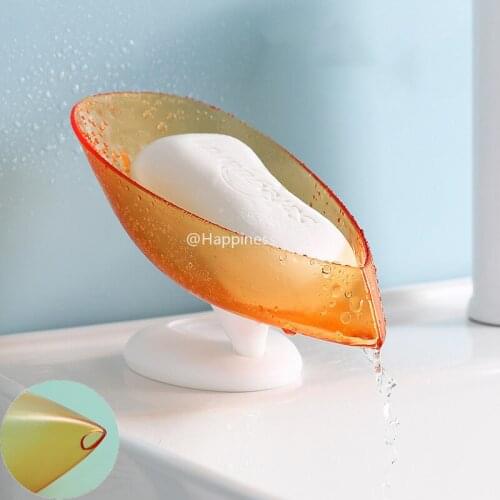 Leaf Shaped Soap Box Bathroom Soap Dish Suction Cup Holder Shower Soap Shelf Kitchen Soap Dish Storage Tray Transparent Soap Box
