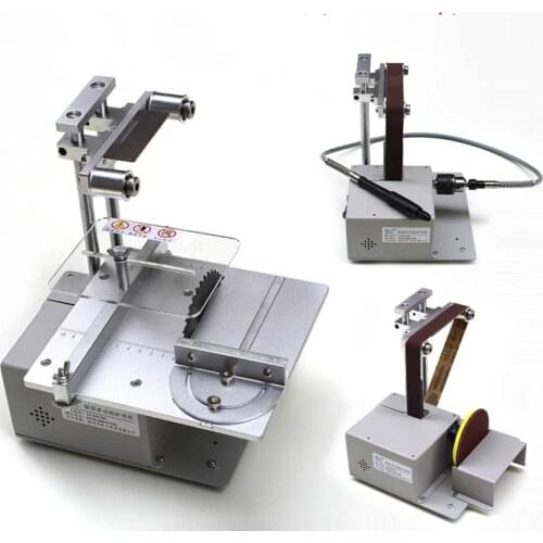 110V-240V 4 In 1 Mini Table Saw & Belt Sander Handmade Woodworking Machine DIY Model Crafts Cutting Saw with Power Adapter