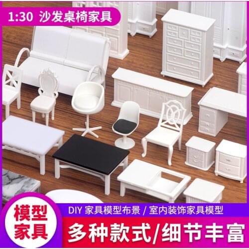 2pcs/4pcs Miniature Chair Table Cabinet Shelf Cupboard Model Dollhouse Furniture Decor DIY Toys 1:30 scale Multi-Style