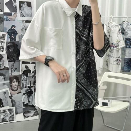 Fashion New Shirts Men Casual Oversized Loose Harajuku Tops Streetwear Patchwork Woman Shirt Big Size Summer Blouse 2021