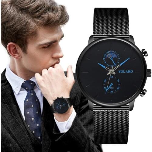 YOLAKO Mens Business Mesh Belt Watch Ultra-thin Alloy Mesh Belt Three-pin Quartz Mens Watch Zegarek Meski Orologio Luminous