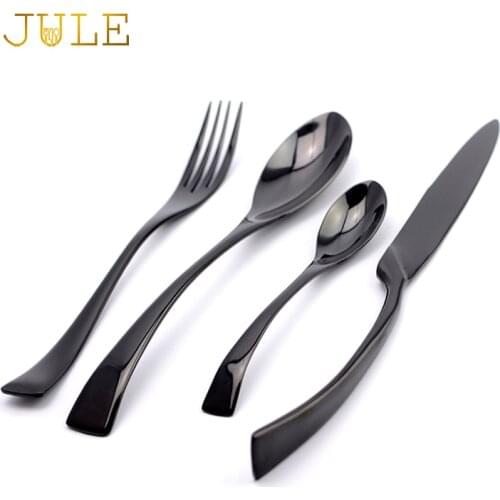 4 Pcs/lot Black Luxury Cutlery Set 18/8 Stainless Steel Western Food Tableware Knives Forks Tablespoons Flat Ware Dinnerware