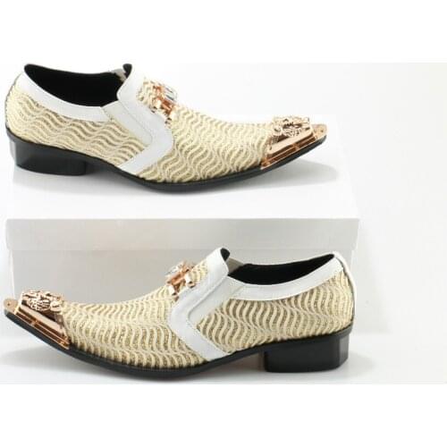 White Metal Decor Men Genuine Leather Oxfords Slip On Mens Wedding Dress Shoes Square Toe Business Leather Shoe Flats Brogues