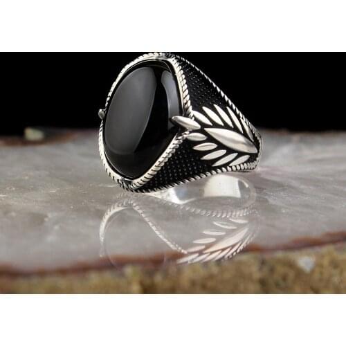 Onyx Stone Traditional Turkish 925 Silver Mens Handmade Signet Rings Jewelry Gift From Turkey for Women Men