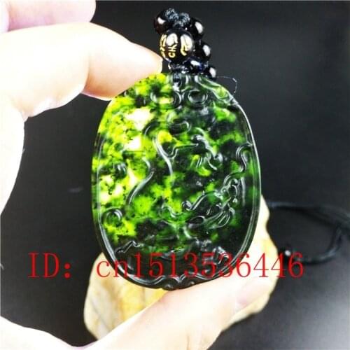 Certified Chinese Natural Black Green Jade Dragon Pendant Necklace Fashion Charm Jewellery Accessories Hand-Carved Man Amulet