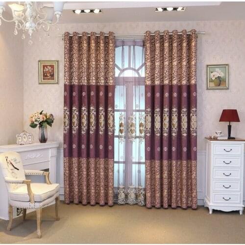 Custom Wealth Flower Purple Chenille Base Fabric for Living Room Bedroom Gold Jacquard Applique Velvet Embroidered Curtains