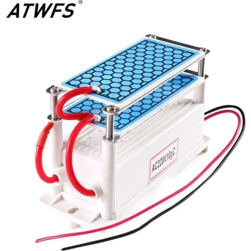 ATWFS Portable Ceramic Ozone Generator 220V/110V 10g Double Integrated Long Life Ceramic Plate Ozonizer Air Water Air Purifier