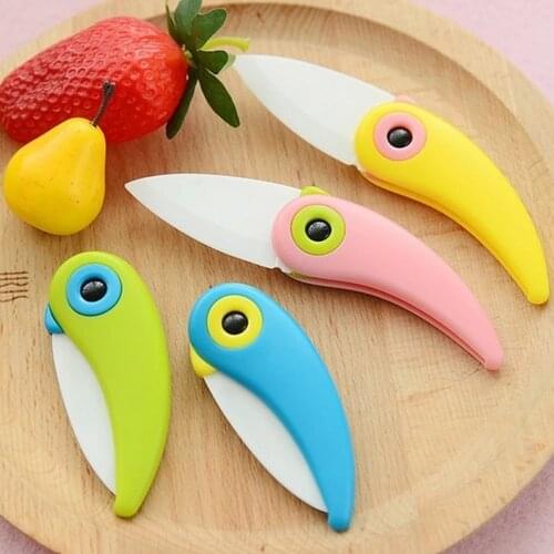 Portable Mini Blade Ceramic Peel Knife Pocket Fold Knife Cut Slice Picnic Fruit Knife Bird Pattern Vegetable Kitchen Tool