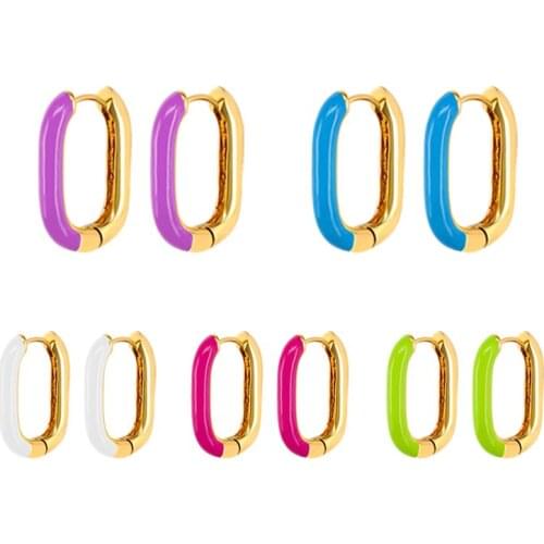 925 Sterling Silver Ear Buckle U Shape Enamel Hoop Earrings European and American Geometric Colorful Circle Fine Jewelry Earring