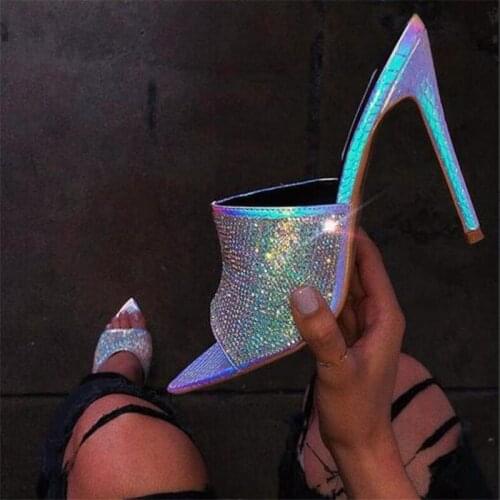 Serpentine Women Slippers Summer Crystal High heels Slide Ladies Open toe Outdoor Sandals Woman shoes