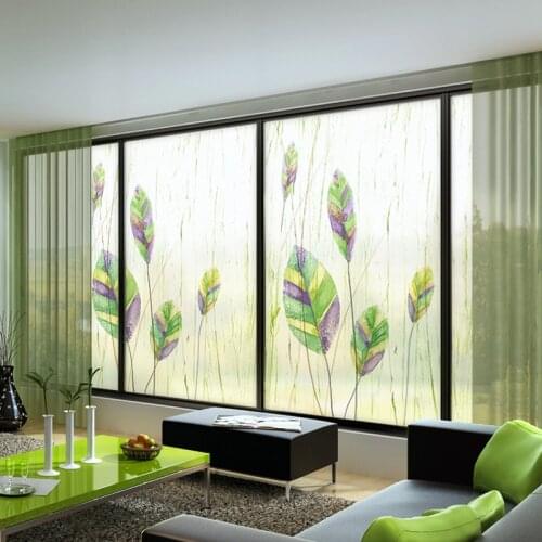 Custom Size Static Cling Window Film Grass Style Decorative Private Stained Glass Foil For Bathroom Bedroom Kitchen Living Room