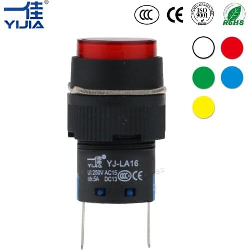 LED Lamp 16mm Indicator Panel Mount two pins signal lamp pilot light Red/Green/Yellow/Blue/White Round type LA16-D/Y