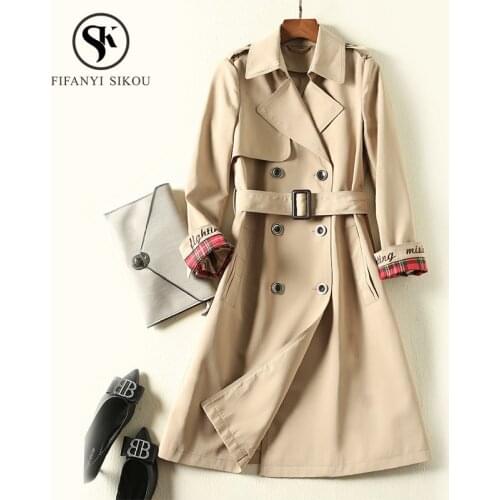 Fashion England Style Trench coat women Classic Double Breasted Belt Embroidery Long Trench Lady Casual Business Outerwear 2019