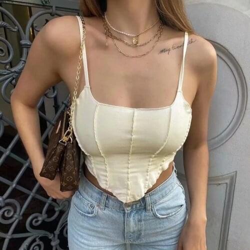 TVVOVVIN Women Exposed Seam Cami Top With Scarf Hem Short Mini Hot Sexy Girl Female Europe Y2K Tank Tops Vest 5OQV